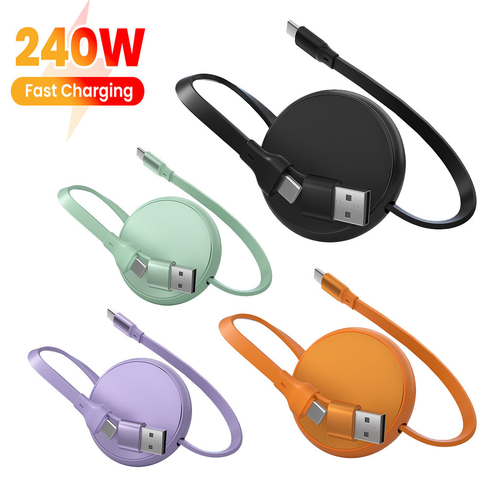 Elough 240W 2 Em 1 Cabo USB C Retrátil Type Para PD De Carregamento Rápido Fio De Dados Celular