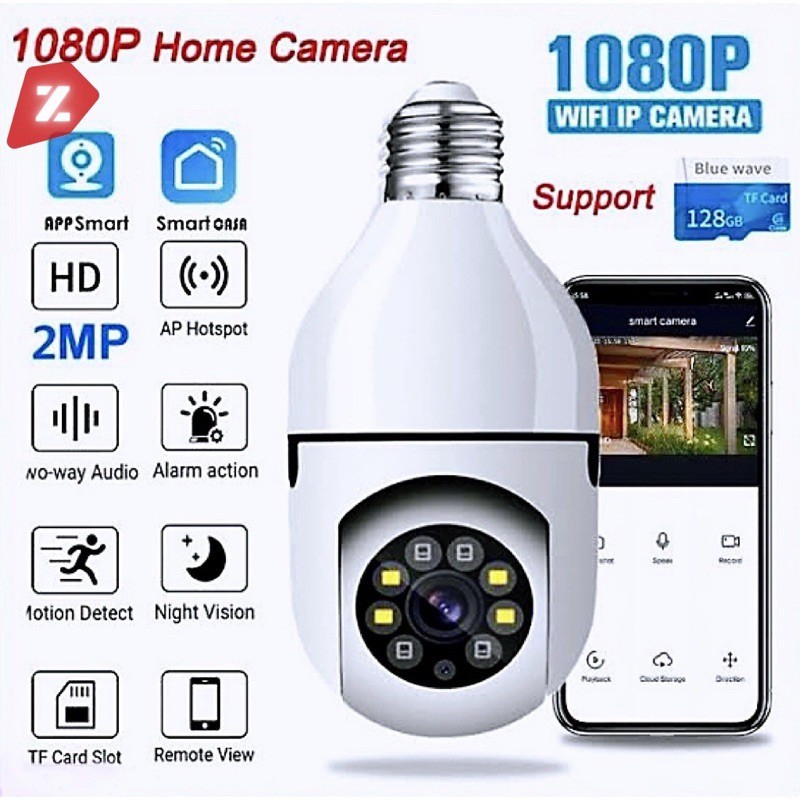 Câmera de segurança sem fio Full HD 360° WiFi em formato de lâmpada funçãode visão noturna IC/YO/V3