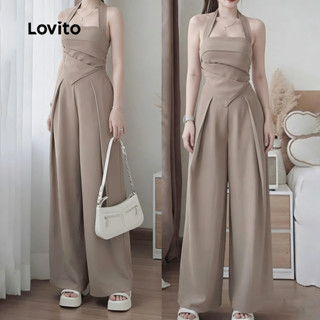 Lovito Tops ou calças casuais com babados assimétricos primavera/verão cáqui tops ou calças para mulheres LK3ED622 em Oferta na Shopee