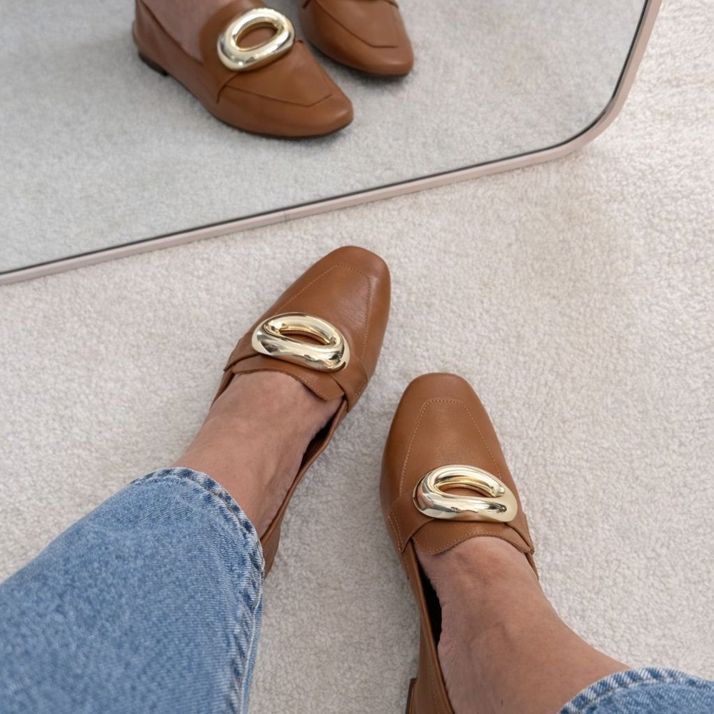 Sapatilha Mocassim Feminino Palazzo Couro Caramelo - Confortável Delicado Presente Dia a Dia 34 ao 39