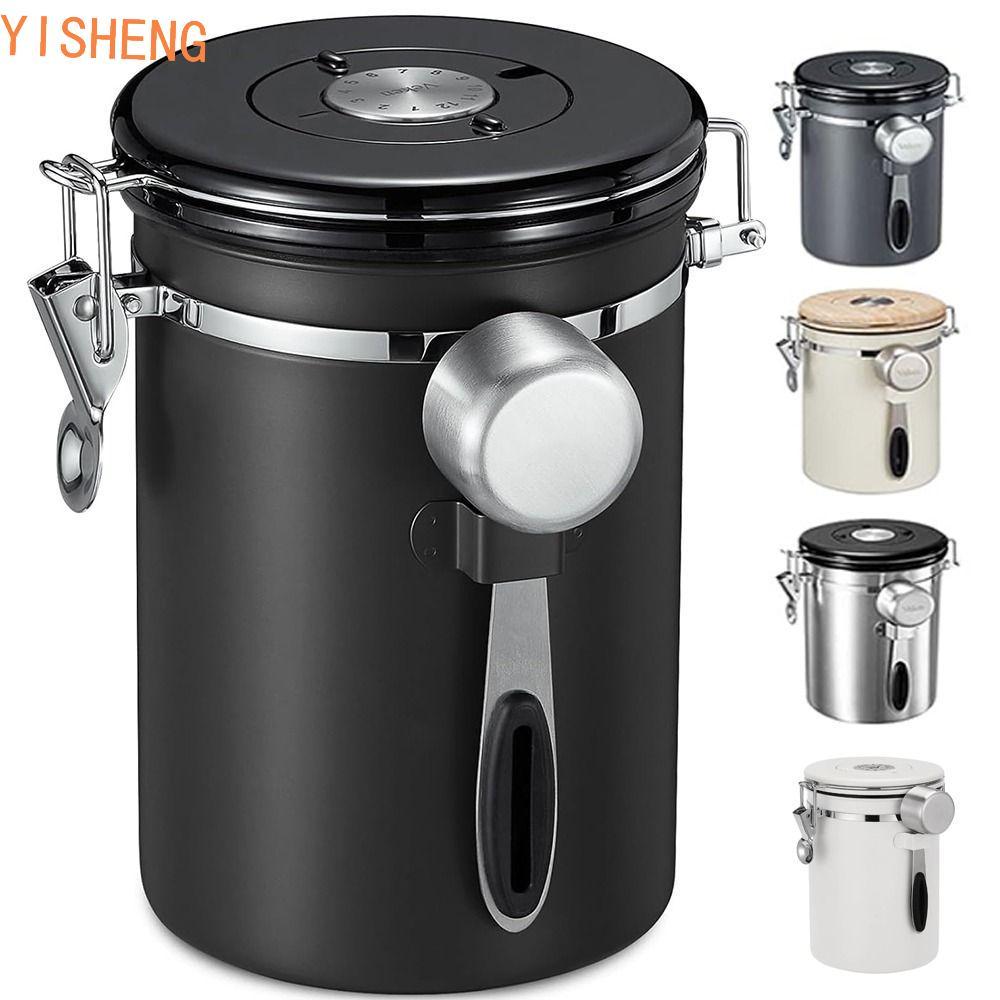 Vasilha De Café Hermética YISHENG , Recipiente De Armazenamento De Feijão De Aço Inoxidável Com Colher Medidora , Rastre