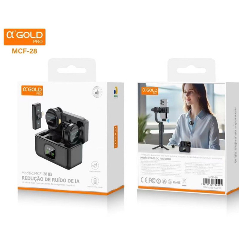 Microfone Lapela Sem Fio A Gold Compativel iPhone e Android Som Limpo Tipo C e Lightning---MCF-29-TYC/MCF-28-IPHONE