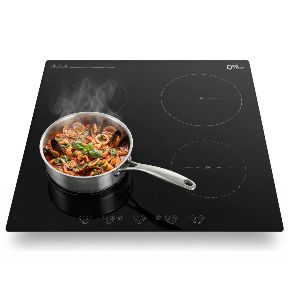 Fogão Cooktop 4 Bocas Indução Embutir 7200W Turbo Touch Sou Energy Preto 220V