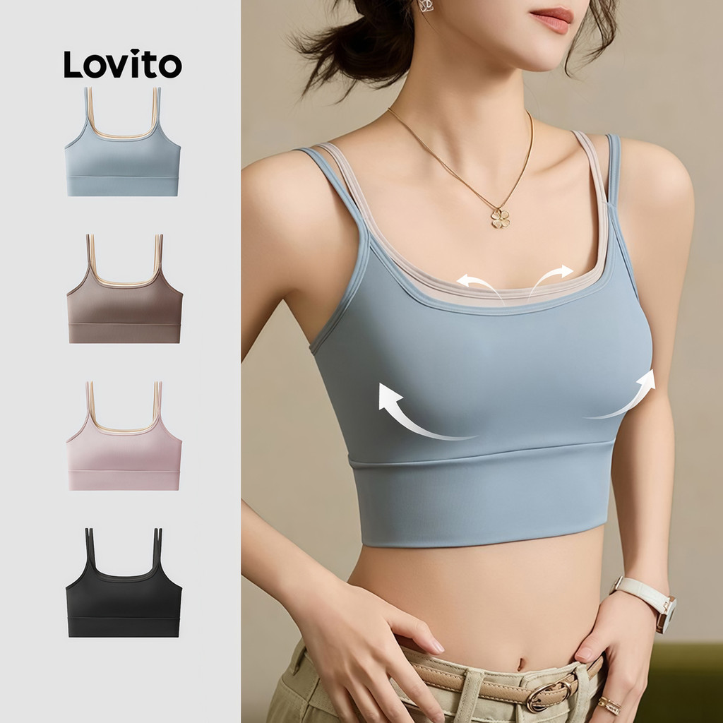 Lovito Casual Top Esportivo Macio Levanta Busto Antichoque Anti-flácido Corrida Yoga Costas Regata Feminino LNA133012