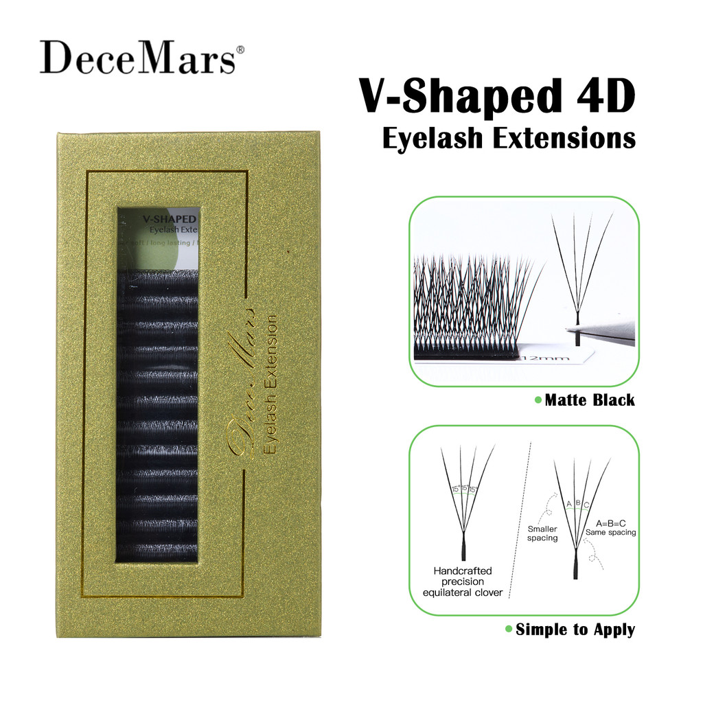 DeceMars Extensões De Cílios 4D Em Forma De V 0.07 Mm De Espessura Postiços Fácil Volume De Ventilador Clusters Preto Fo