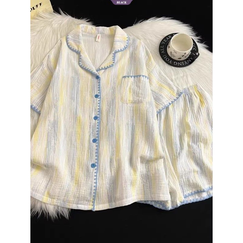 Pijama Casual Listrado Tie-Dye Colorido Para Mulheres : Novo Conjunto De Loungewear De Manga Curta De Verão , Doce E Sol