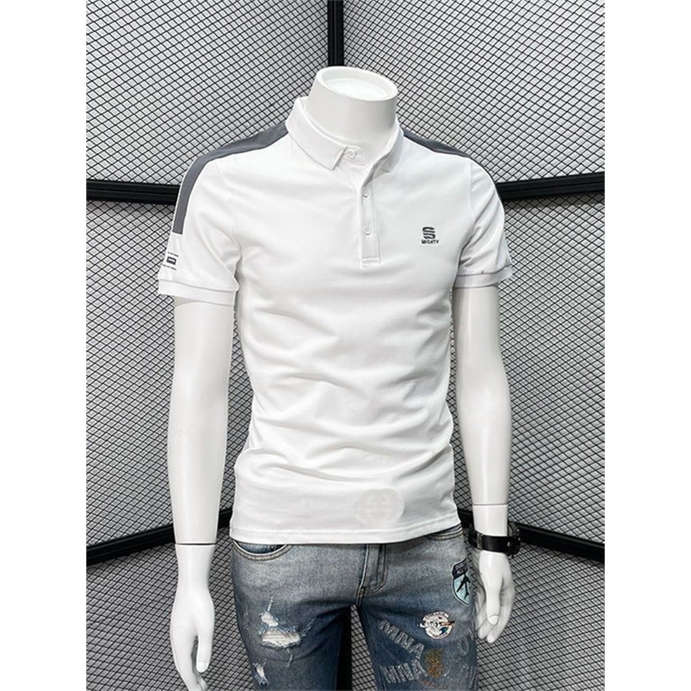 Camisa polo bordada masculina de manga curta 2026 novo estilo verão estação europeia Street Wear bloqueio de cores meia