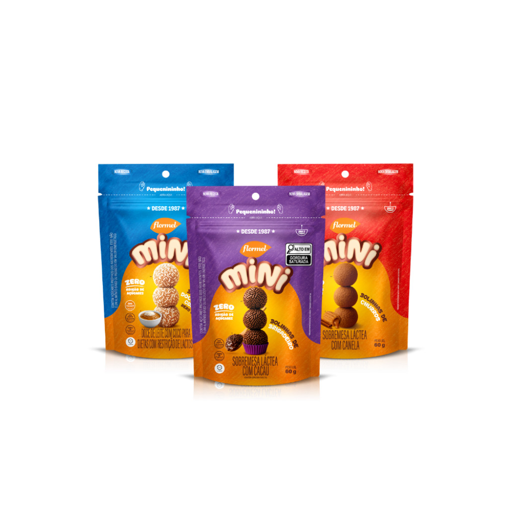 Kit 3 Pacotes de Mini Bombons Sortidos Novos Sabores Flormel Zero Açucar