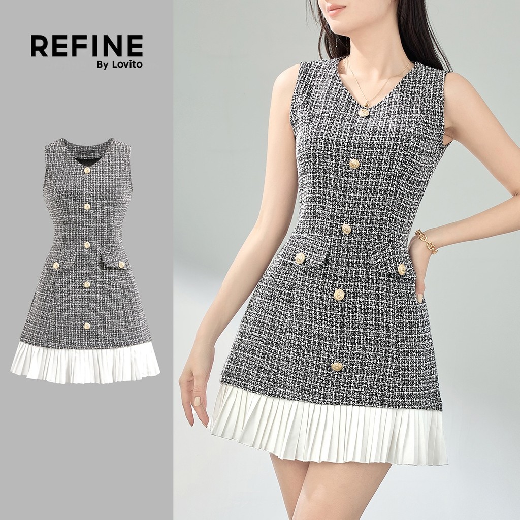 (Refine by Lovito) Vestido Feminino Xadrez Com Pregas Elegante Para Primavera e