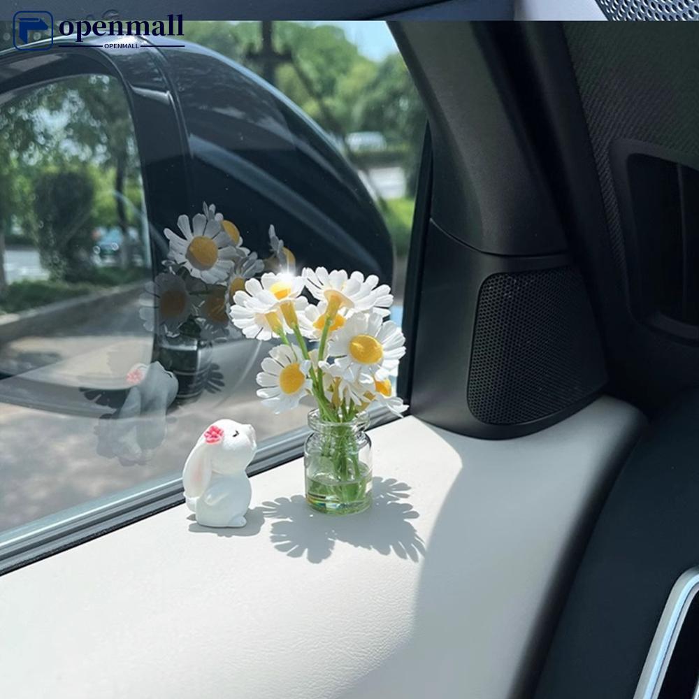 Nobleflying OMALL 2 Peças Coelho E Margarida Ornamento De Painel De Carro Mini Vaso De Flores Decoração Cura Acessório I