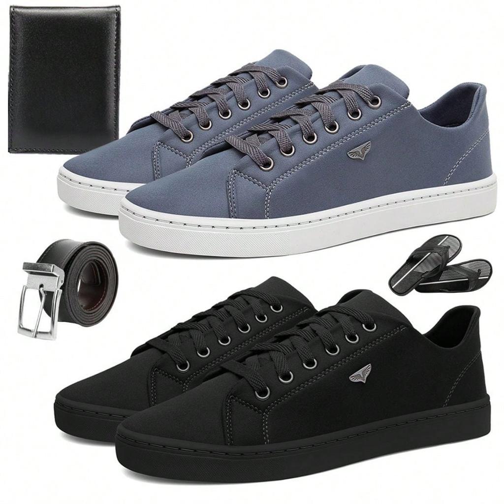 Kit 2 Sapatenis Casual Masculino Para o Dia a Dia + Carteira Moderna + Cinto Social e Chinelo de Dedo PROMOÇÃO