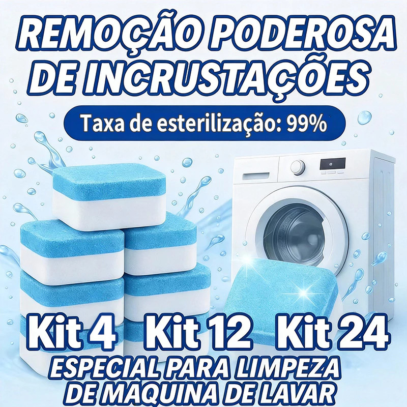 KIT 4/12/24/36 Pastilhas de Limpeza para Maquina de Lavar Roupa e Lava-Loucas