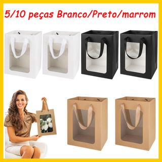 5/10 peças saco de presente de papel de janela transparente para embalagem de presente, sacola dobrável