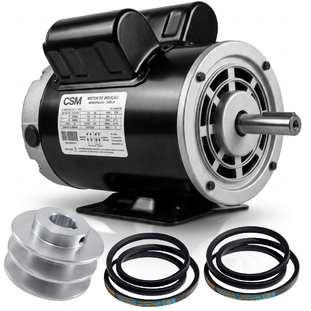 Kit Motor Eletrico Csm 2cv Com 2 Correias + 1 Polia Do Motor Completo para Betoneira 400 litros