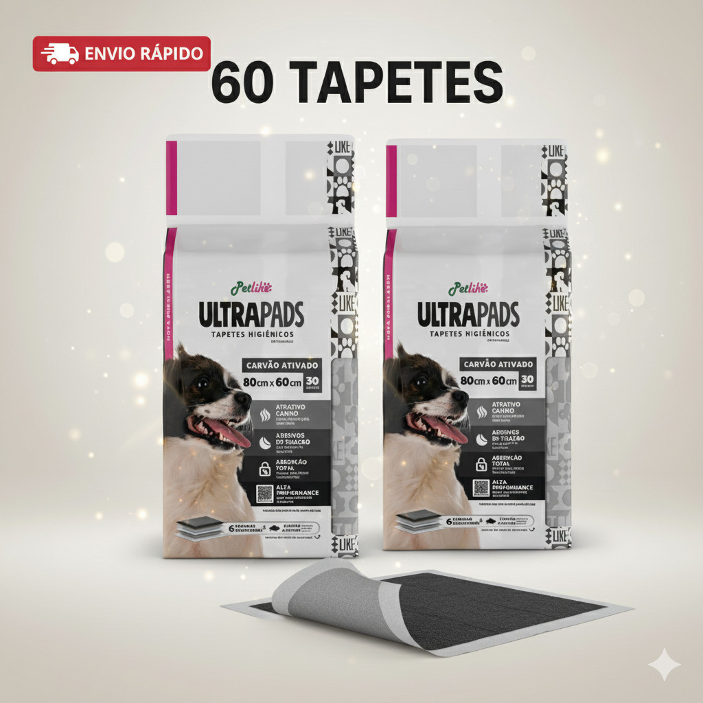Tapete Higiênico p/ Cães Ultrapads Carvão Ativado 80x60cm – 60 Unidades | Envio Rápido