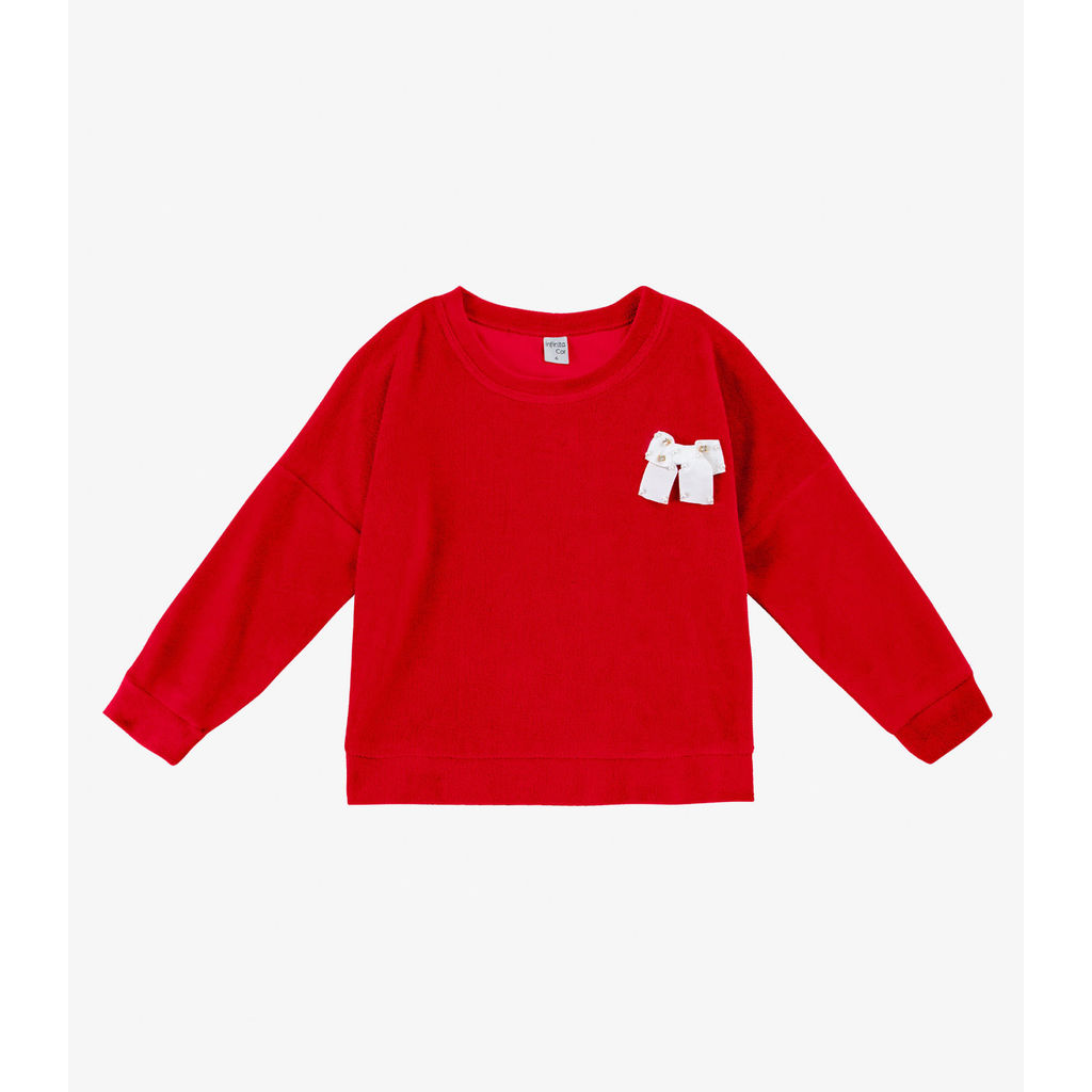 Detalhes do Blusão Infantil Menina Com Laço Infinita Cor Vermelho