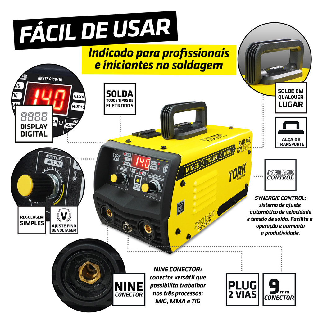Detalhes do Maquina Tri Solda Inversor 140a Mig Eletrodo 220v + Tocha Tig