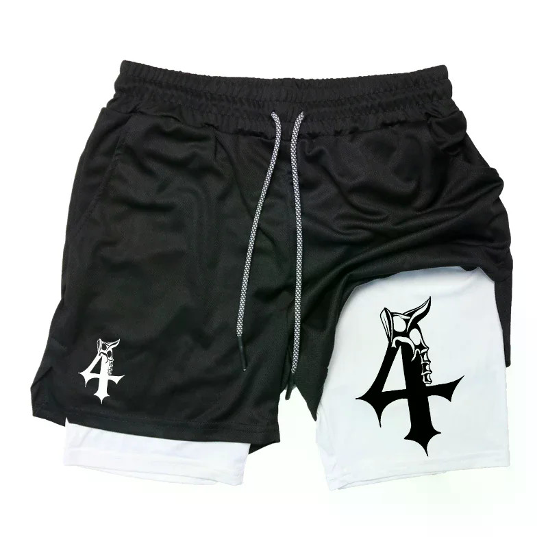 Shorts De Corrida Gráfico 2 Em 1 Para Homens , Atléticos De Secagem Rápida Com Bolso Telefone , Toalha Ginástica , Roupa