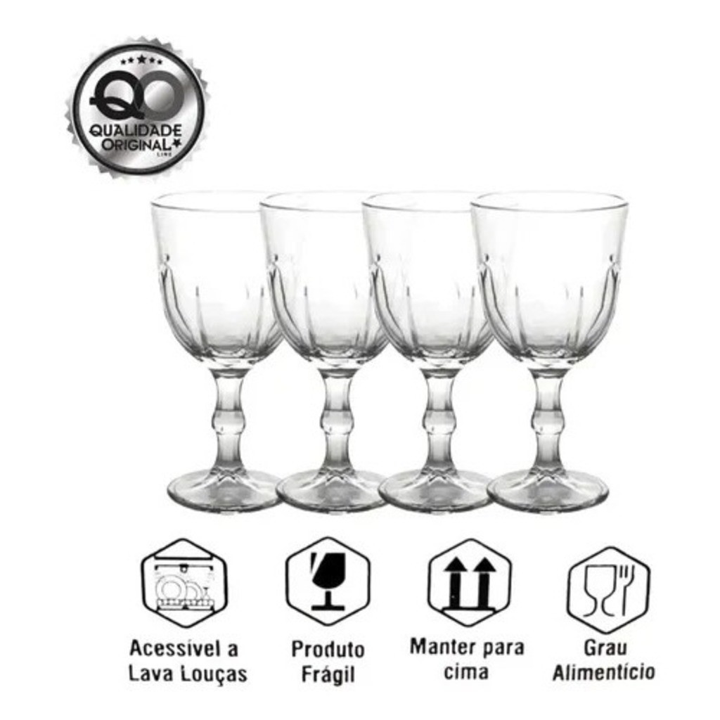 Jogo 6 Taças Jade Vidro 315ML Resistente Transparente Original Glass Ideal Para Aguas Sucos Bebidas