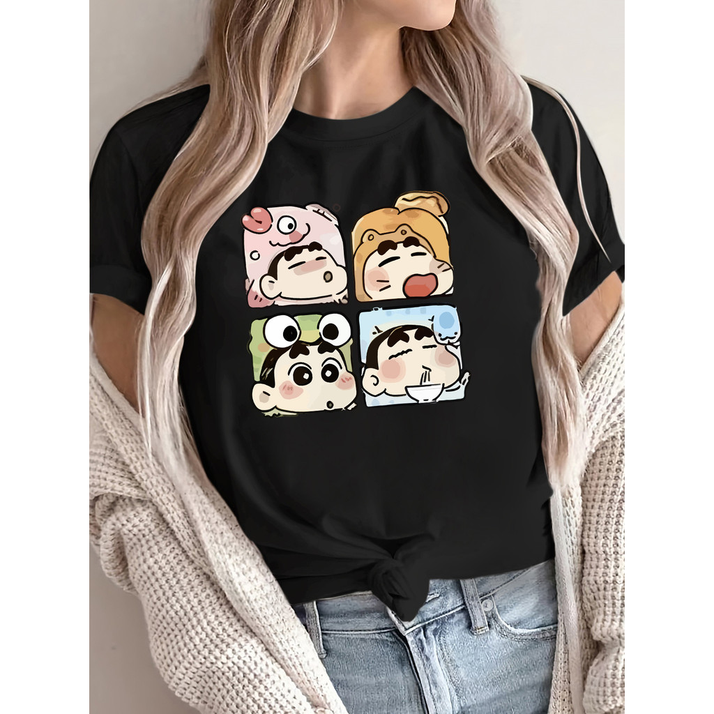 BR.Moonlight Camiseta Shinchan Crayon Anime Cartoon Print Divertida Descontraída Estilosa Confortável Casual