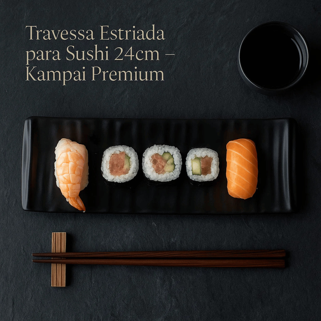 Kit 4/6 Travessa Melamina Estriada 24cm Sushi Kanpai Premium - Bestfer / Mesa Jantar Cozinha Servir