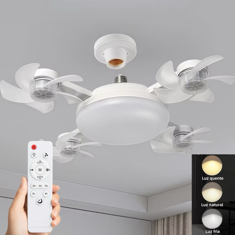 Ventilador de Teto com Luz Silencioso Controle Remoto Economica E27 Instalação Fácil LED Bivolt
