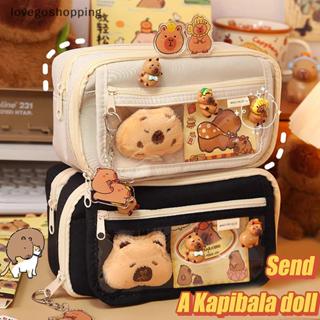 [lovego] Bolsa De Lápis De Grande Capacidade Capivara Cartoon Papelaria Com Broches Adesivos Clipes Chaveiros Estojo Par em Oferta na Shopee