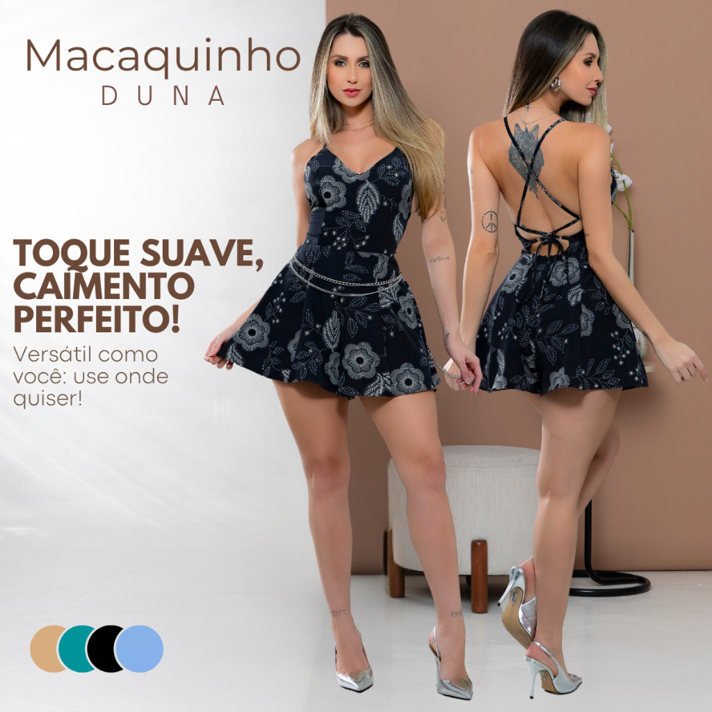 Macaquinho Flor Soltinho Curto Alças Reguláveis Feminino Costas Nua Costas Cruzada