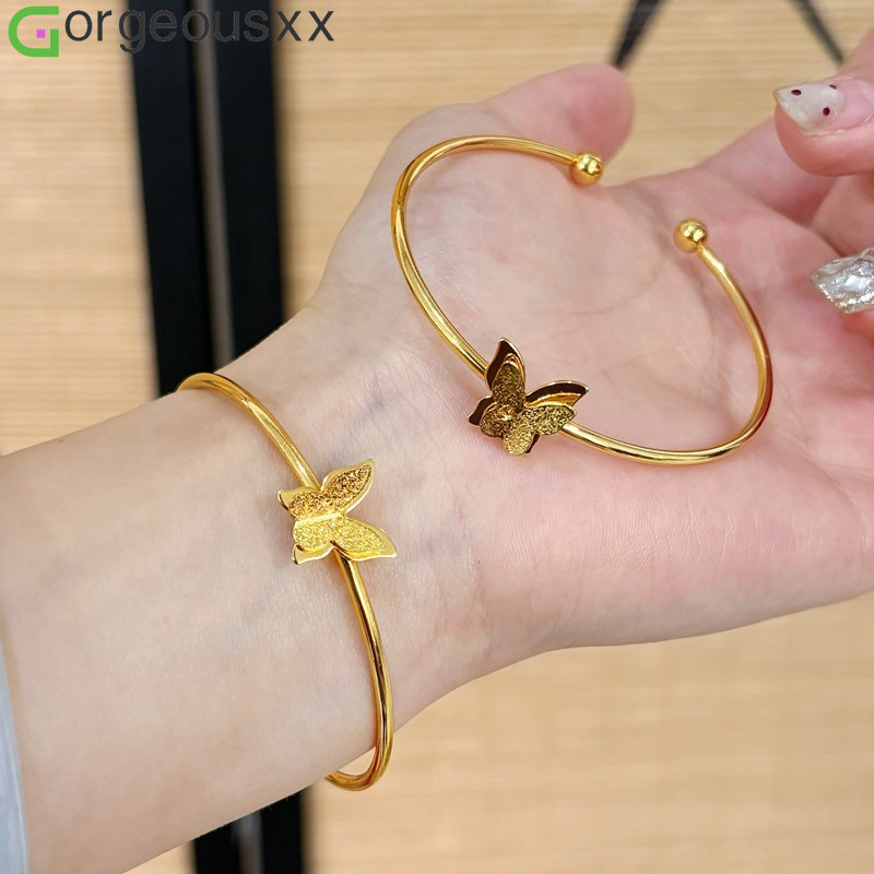 [Gorgeousxx] Pulseira De Abertura De Borboleta Fosca Simples Para Mulheres , Pulseiras De Nova Tendência , Joias