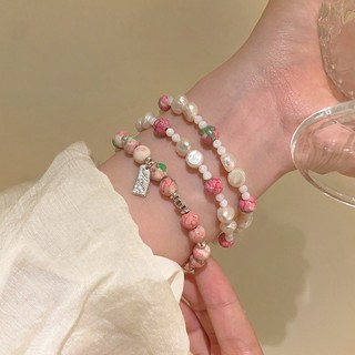 Natural de água doce pérola rosa pulseira meninas luz luxo nicho requintado grânulo pulseira estudante namoradas frisado