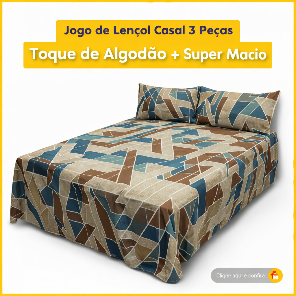 Jogo de Lençol Casal Padrão 03 Peças 100% Poliéster Estampado em Oferta na Shopee