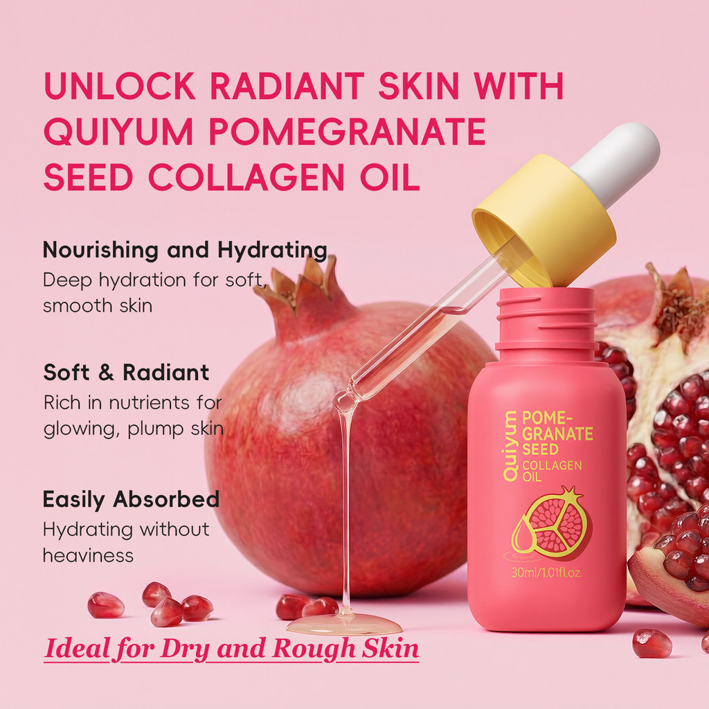 Óleo Facial De Colágeno De Semente De Romã QUIYUM 30ml Com De Rosa Mosqueta E Vitamina Para Antienvelhecimento, Brilho · foto 2
