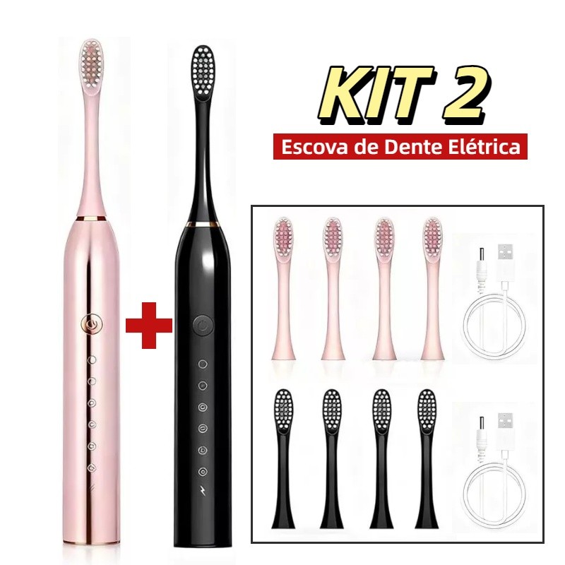 Kit 2 Escova de Dente Elétrica | IPX7 À Prova dÁgua + 6 Modos | Recarregável Portátil para Casa,rosa em Oferta na Shopee