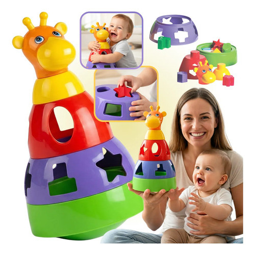 Girafa Didática Brinquedo Educativo Encaixar Empilhar Bebê Colorido