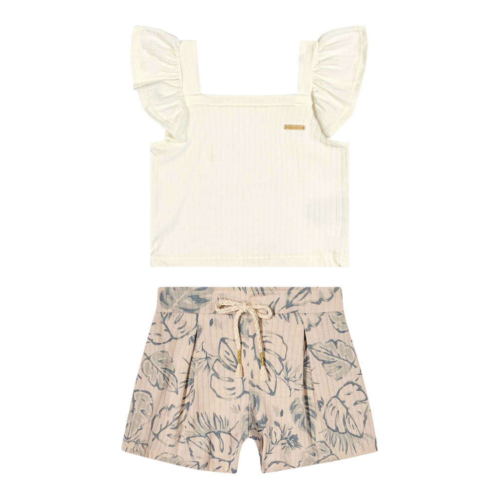 Conjunto Infantil Menina Canelado Folhas Colorittá Bege em Oferta na Shopee