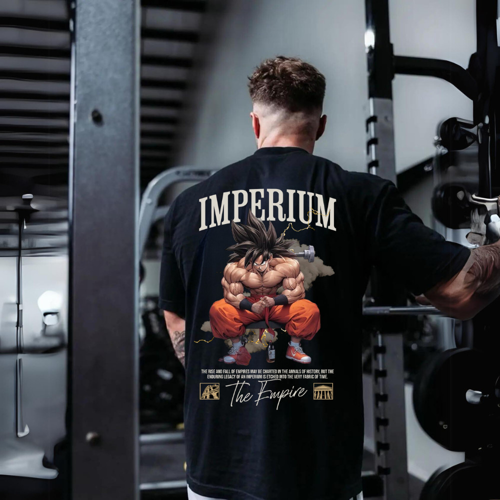 Camiseta Unissex Algodão Academia Oversized Estampado Anime Goku Dragon Algodão Anime Scape Otaku Fitness Academia