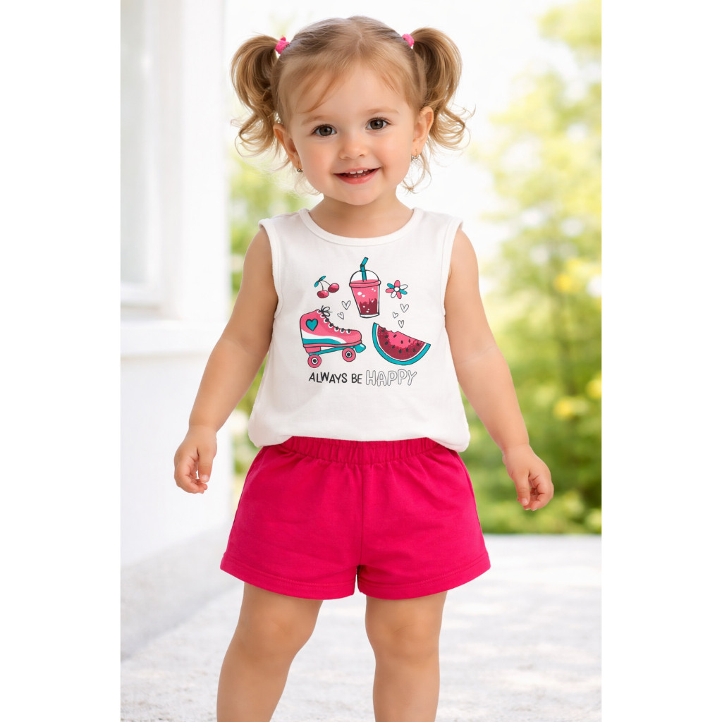Short Com Blusinha Regatinha Menina Criança Infantil Marca Pipa/ Kyly Fresquinho Tamanho 1 ao 8 Infantil Menina Bebê