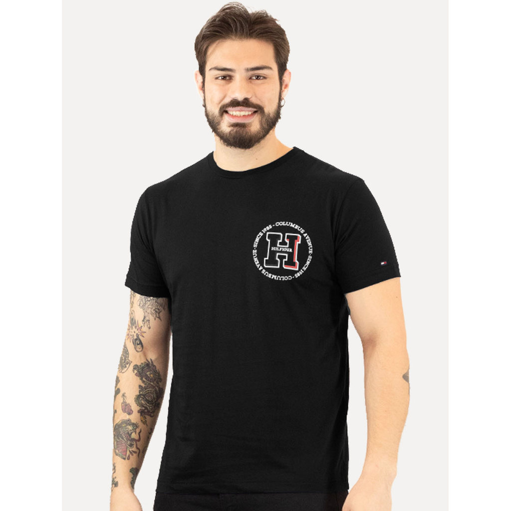 Camiseta Tommy Hilfiger Original Columbus H Roundle Logo Preta