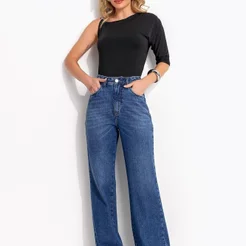 Calça Flare Em Jeans Azul Médio Quintess