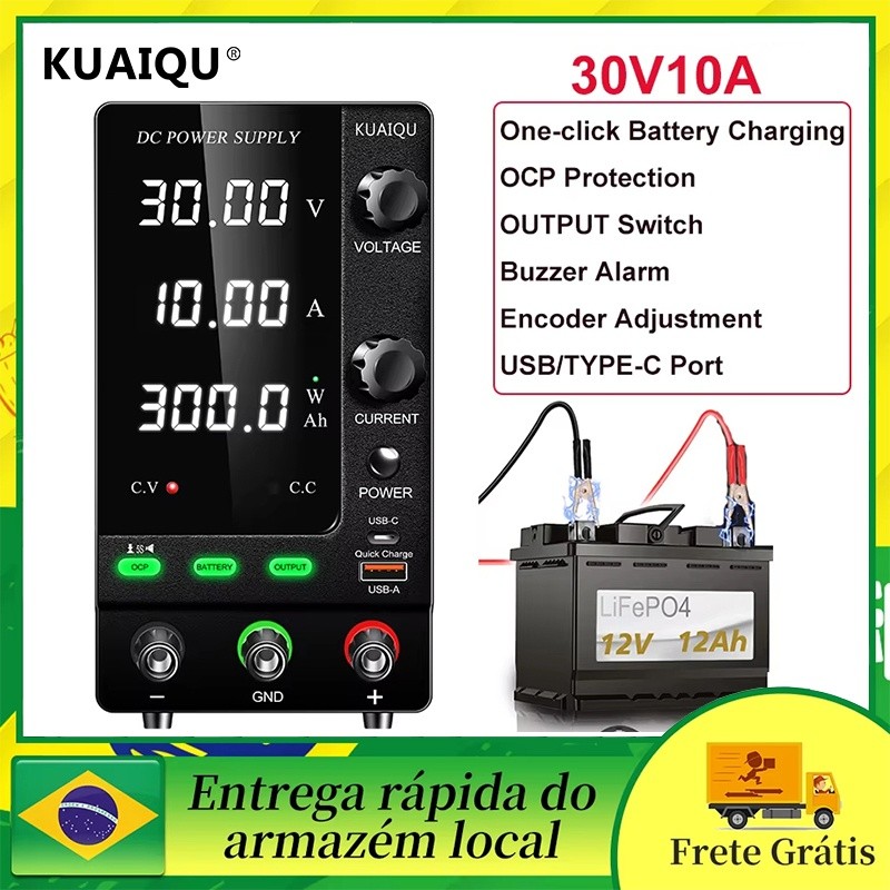 KUAIQU 30V 10A 300W DC Fonte De Alimentação Regulada Interruptor Regulador De Dissipação De Calor Automático Ajustável