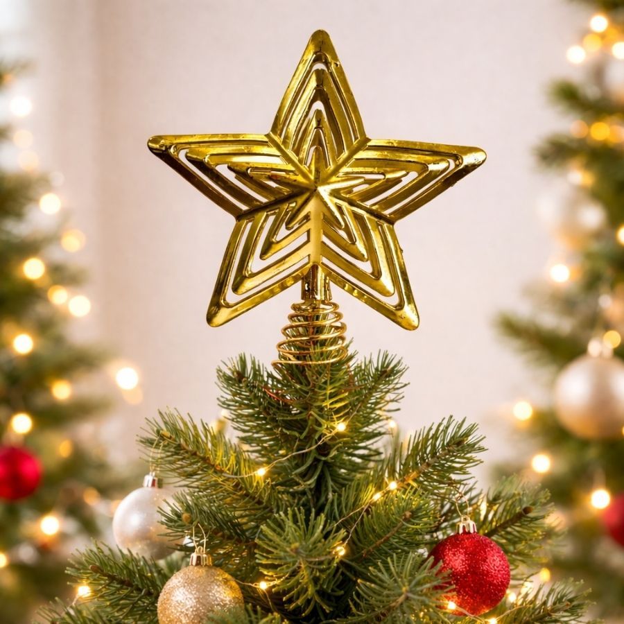 Topo de Árvore - Estrela de Metal - Dourada - 18x11cm - 1 unidade - Rizzo
