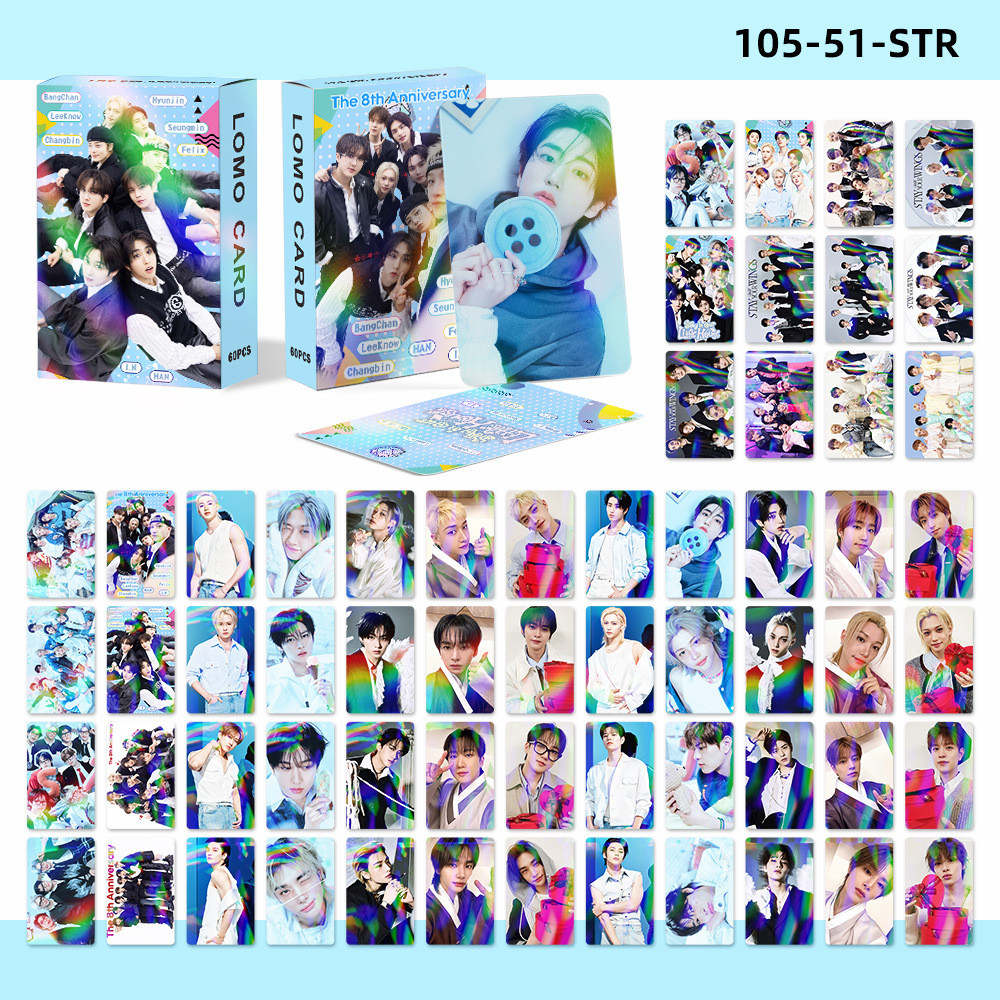 Kpop STRAYKIDS 8o Aniversário Com STAY Laser Lomo Card Photocard Cartão Postal 60 Unidades/Caixa