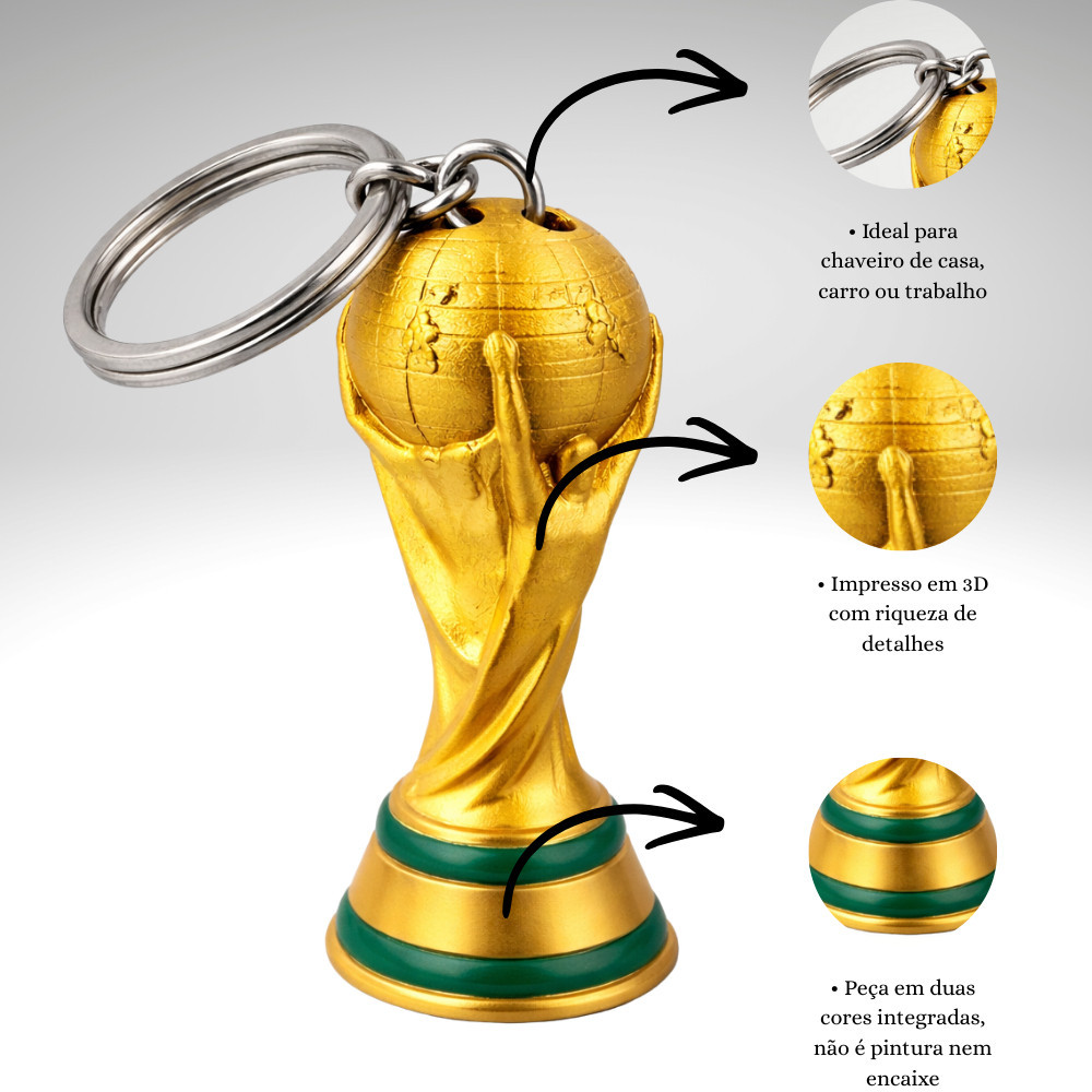 Kit Chaveiro Taça Copa do Mundo Oficial Troféu Dourado Estilo Futebol Mini Estátua Decorativa Dourada 2026 Origianal