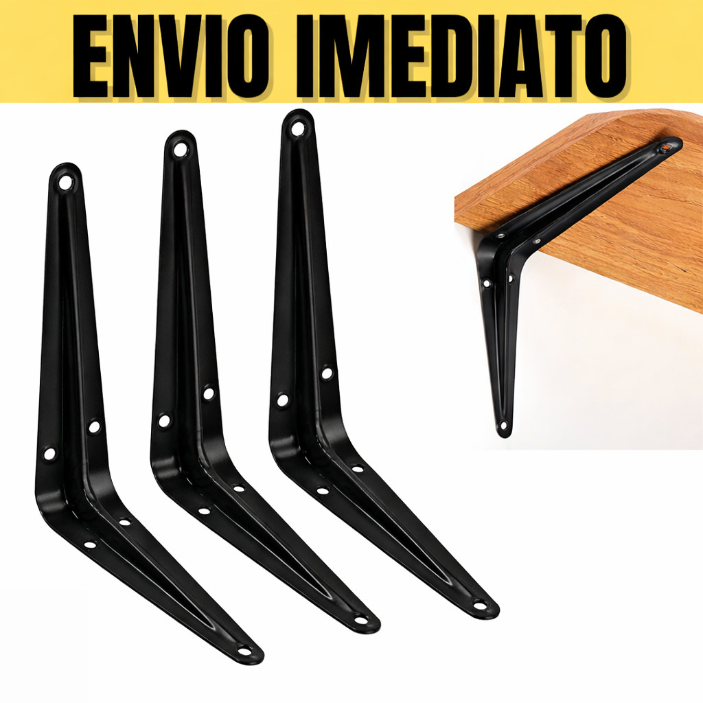 Kit Suportes Mão Francesa Preta 20 X 25cm Prateleira Tábua Cantoneira Reforçada Preta