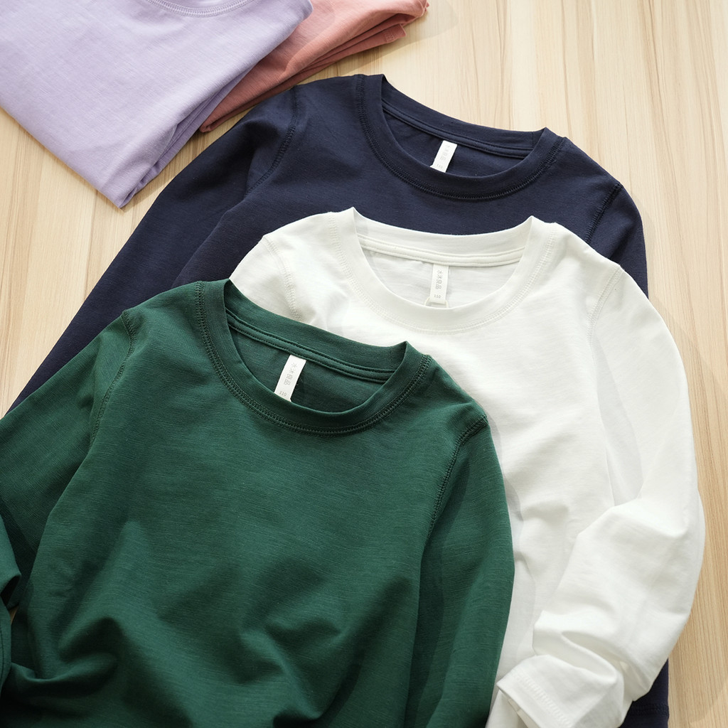40 crianças Odell Slub algodão camiseta meninos meninas em torno do pescoço de manga comprida Bottoming médio grande cri