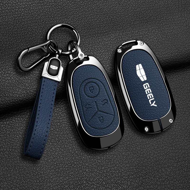 Capa para Chave de Carro Geely EX2 EX2 Pro Geome, Chaveiro EV, Estojo de Couro e Liga de Zinco para Acessórios Geely 202