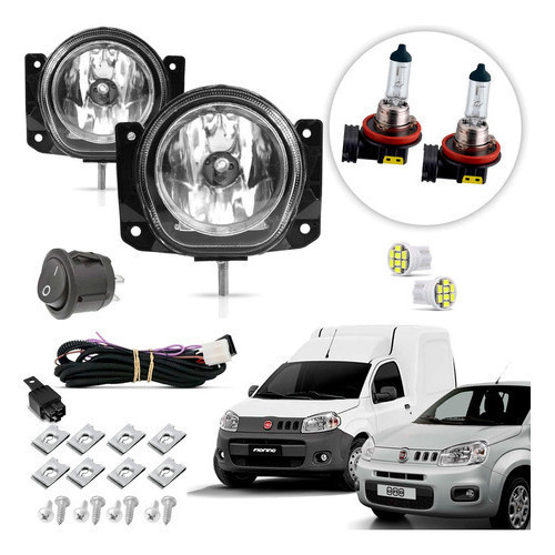 Kit farol de Milha Neblina Auxiliar Farolete Nevoeiro Cibie Com Lampadas Completo Uno Fiorino furgão Fire Way Vivace Att