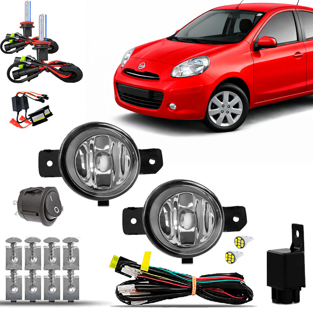 Kit farol de Milha Farolete Cibie Neblina Completo Nissan March 2006 2007 2008 2009 2010 2011 12 13 14 15 16 Xenon 8000K