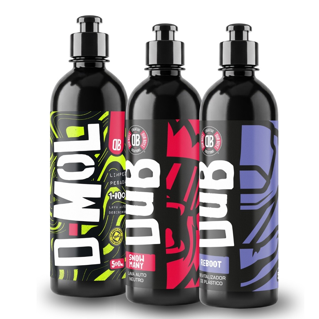 Imagem Kit Dub Boyz 3 Produtos 500ml Snow Many Neutro D-MOL Desincrustante Reboot Revitalizador Plástico