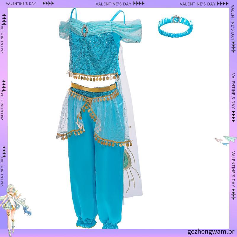 Princess Dress up of Jasmine Aladdin Girls Birthday Party Costume Cosplay for Kids